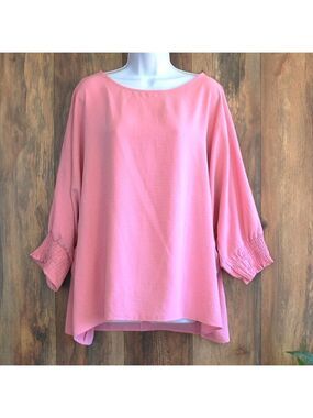 Cherry Cloth Plus Size 3/4 Sleeve Women's Blouse Pink 2X